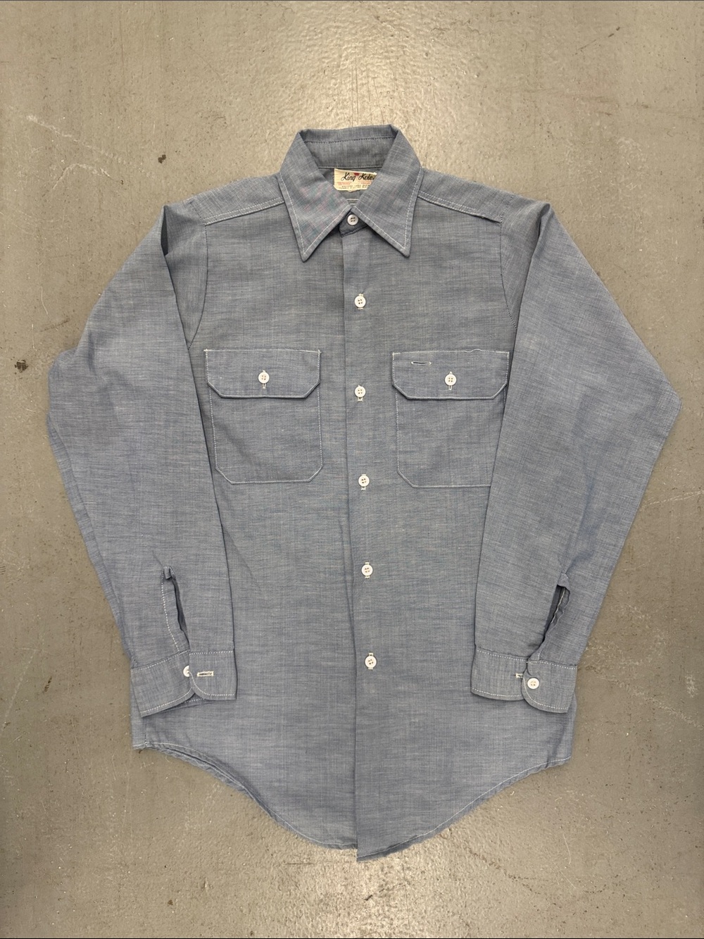 Vintage 1970s King Kole Men's Chambray Button-Up Work Shirt - Light Blue